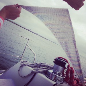 Alanna Nelson knits on Boston Harbor weekend sails