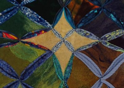 Center detail from Alanna Nelson fiber art "By their hand, we are fed"