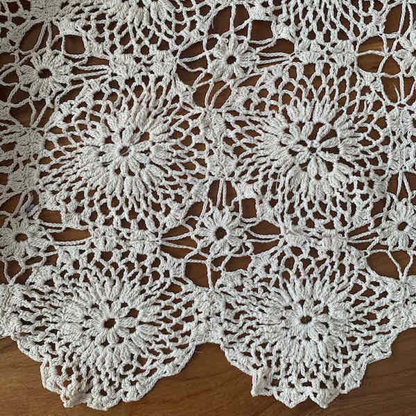 Crochet lace tablecloth purchased at garage sale