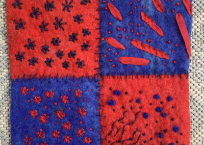 Embroidered wool felt square for Violet Protest